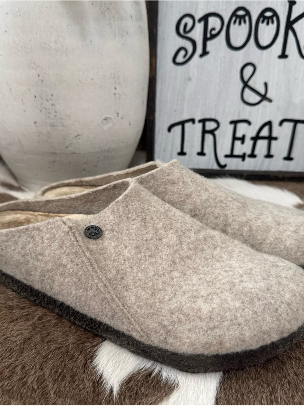 Birkenstock Women's Felt Slip-On Clogs in Light Taupe
